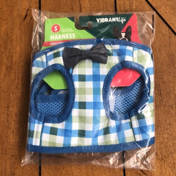 Vibrant Life Blue and Green Plaid Bow Tie Harness Size Small - Picture 4 of 8